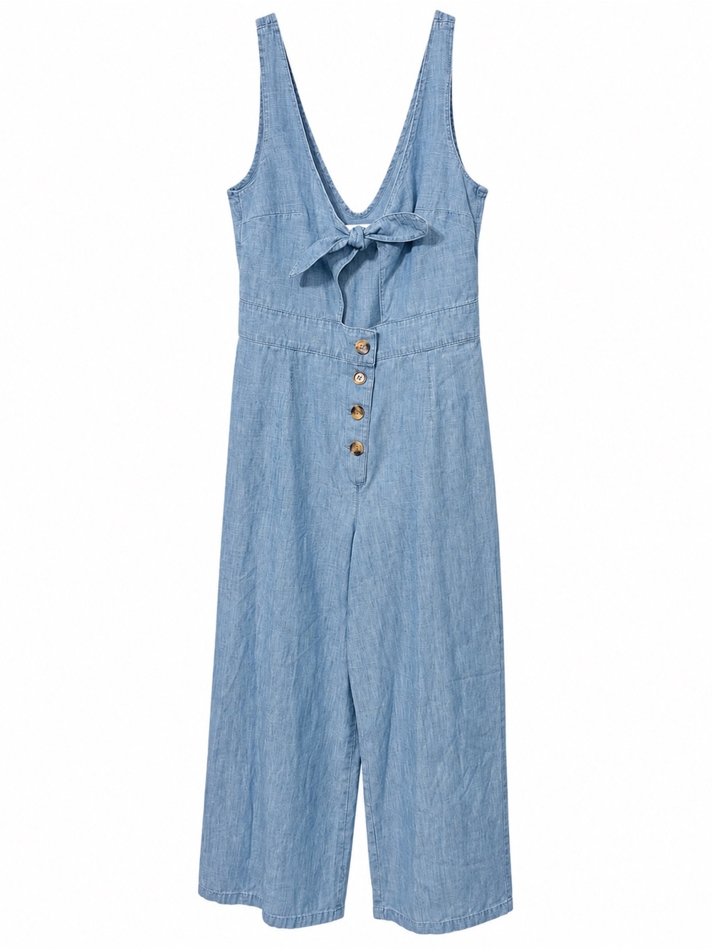 Topshop Moto Chambray Tie Front Wide Leg Jumpsuit Blue Size 8